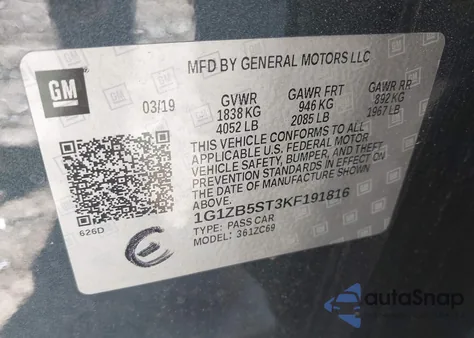 2019 Chevrolet Malibu 1Ls from USA, damaged, VIN 1G1ZB5ST3KF191816